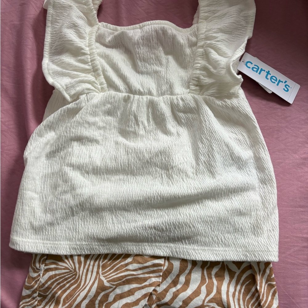 Carter's Cream Ruffled Sleeve and Printed Shorts Set
